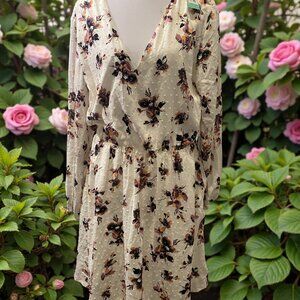 Collective concept textured floral ROMANTIC cottagecore dress ivory size L
